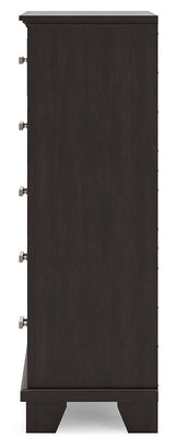 Covetown dark brown chest of drawers front view