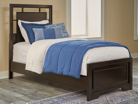 Covetown dark brown twin panel bed front view