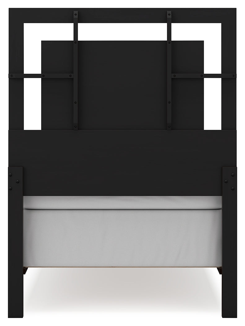 Covetown dark brown twin panel bed rear view
