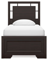 Covetown dark brown twin panel bed head-on view
