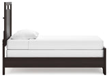 Covetown dark brown twin panel bed side view