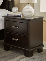 Covetown nightstand dark brown finish front angle