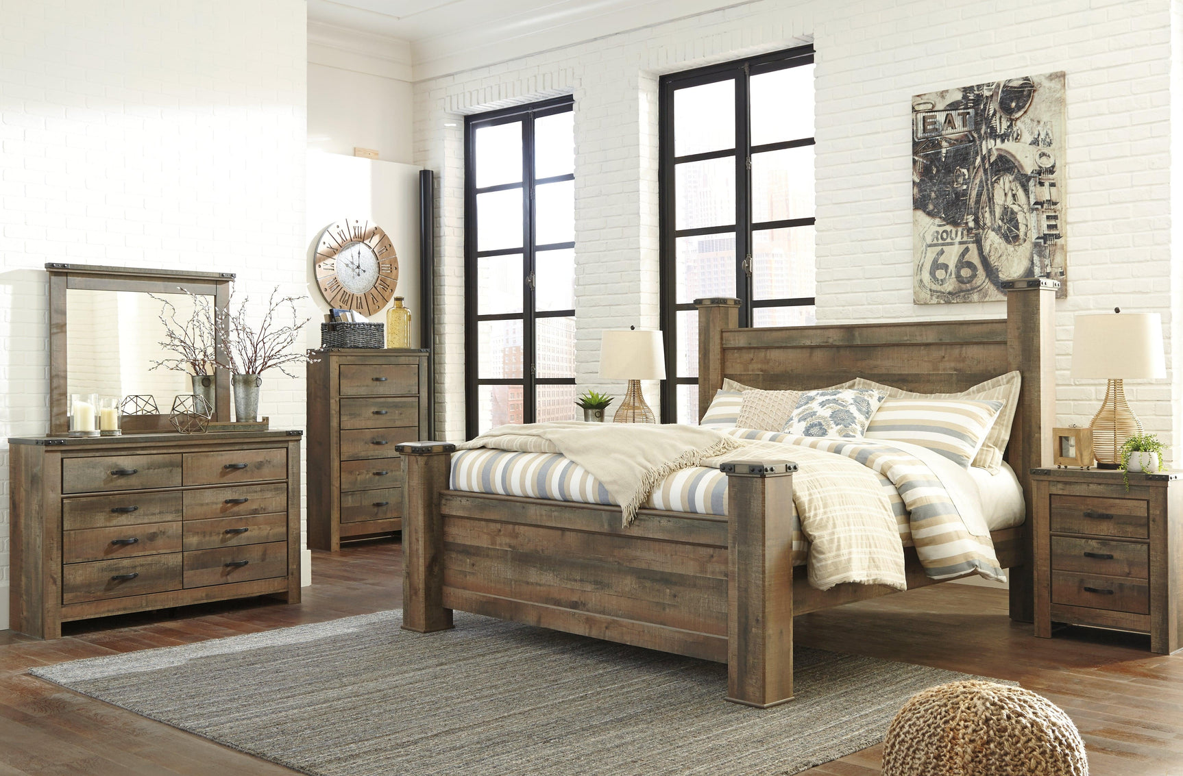 Trinell King Poster Bed showcasing headboard cubbies