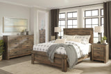 Top surface and hardware close-up of Trinell Brown dresser