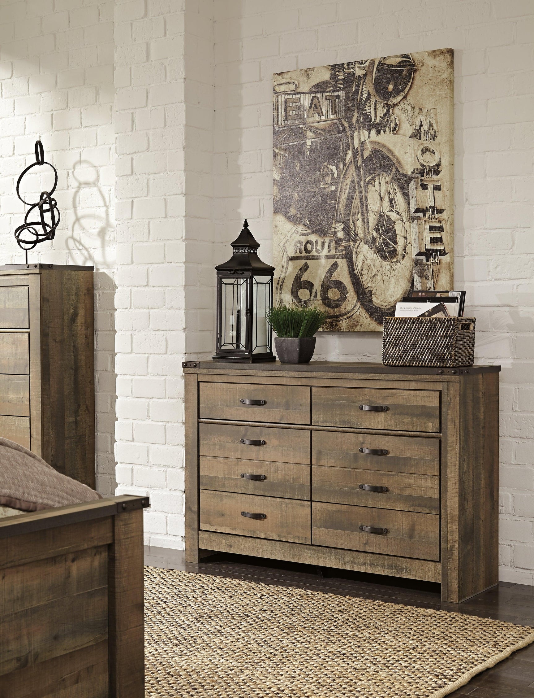 Side view of Trinell Brown dresser showing depth