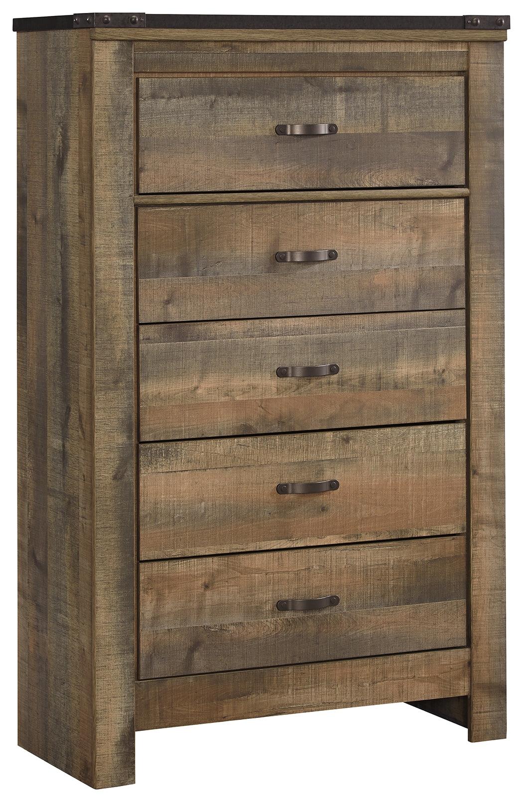 Close-up of nailhead trim and bronze-tone hardware on Trinell Chest