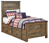 Close-up of Trinell bed nailhead accents on headboard