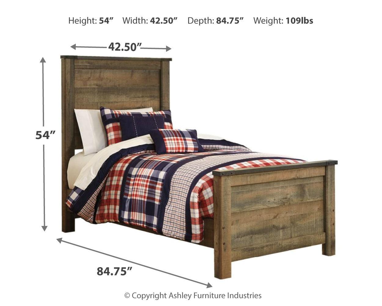 Trinell Brown Twin Panel Bed dimension diagram