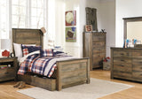 Trinell Brown Twin Panel Bed with Large Storage Drawer, front view