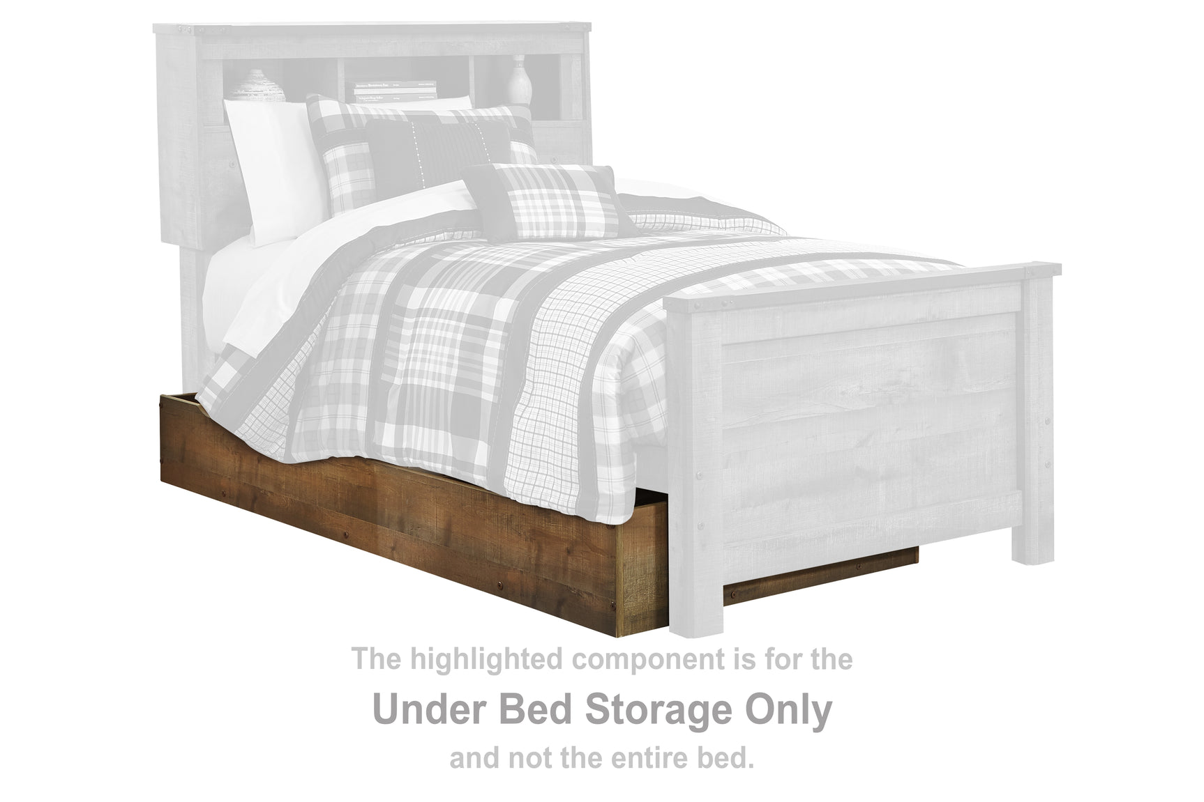 Side view of Trinell Full Bookcase Bed with built-in storage