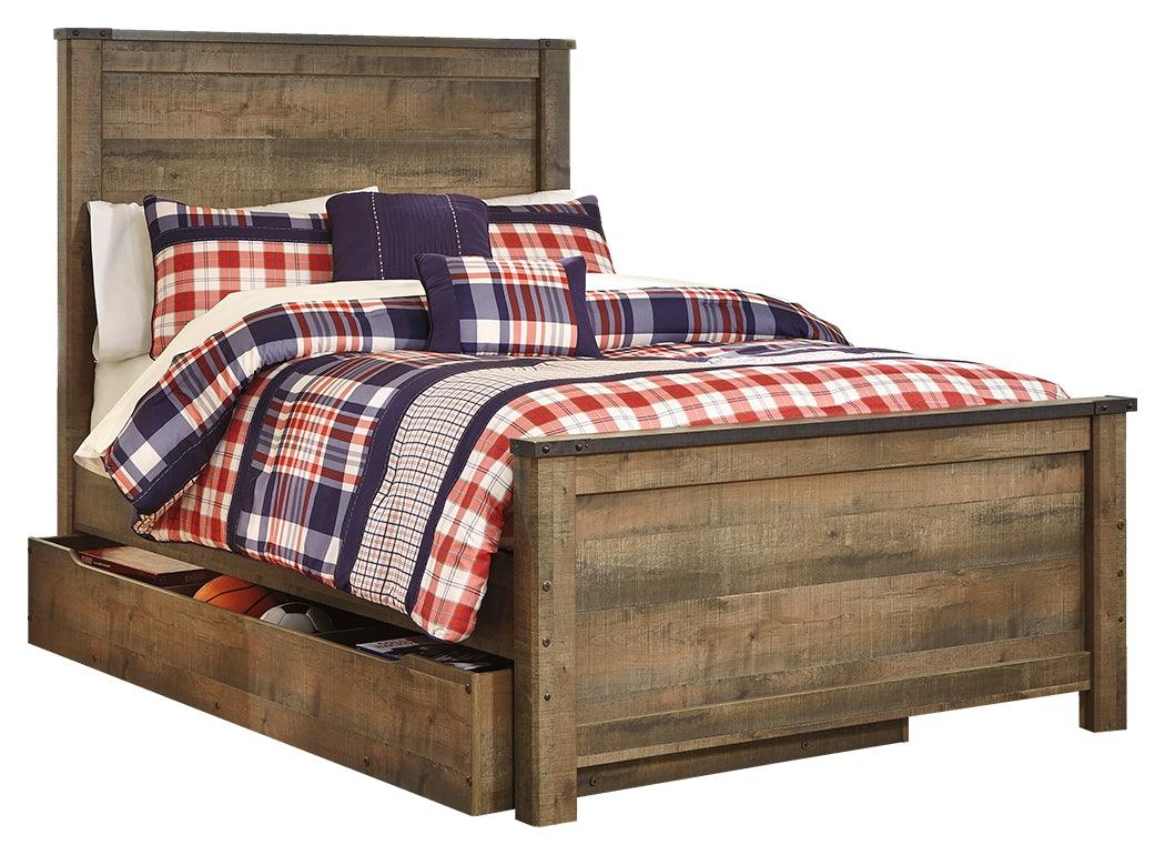 Rustic brown finish surface detail of Trinell full panel bed