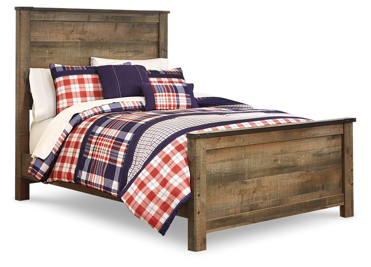 Side view of Trinell Full Panel Bed displaying footboard and rails