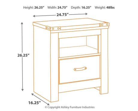 Trinell Nightstand dimensions diagram