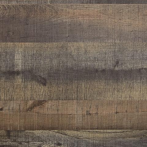 Close-up of Trinell Brown Twin Bookcase Bed rustic plank finish and nailhead trim
