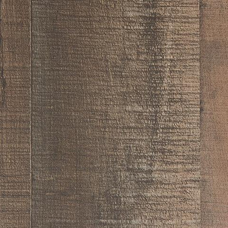 Close-up of rustic plank finish and metal banding details on Trinell Pier