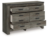 Frandern Gray Dresser angled open drawer view