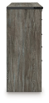 Frandern Gray Dresser side view showing drawer handles