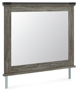 Frandern Bedroom Mirror side angle with rustic warm gray finish