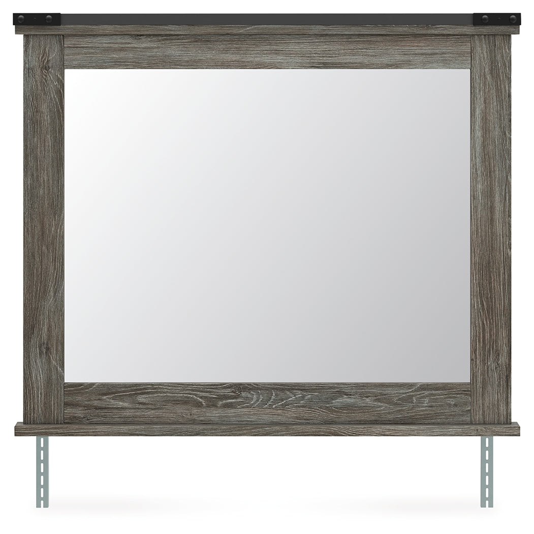 Frandern Bedroom Mirror front view showing gray replicated oak grain
