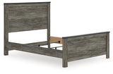 Side angle of Frandern Queen Panel Bed with rustic gray finish