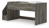 Frandern Gray Twin Loft Bed side angle showing storage steps