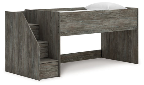 Frandern Gray Twin Loft Bed angled view