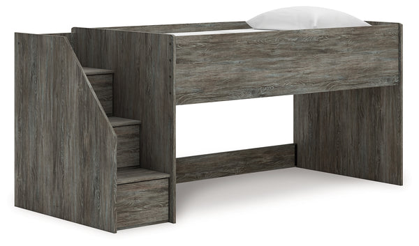 Frandern Gray Twin Loft Bed angled view