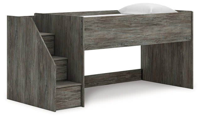 Frandern Gray Twin Loft Bed angled view