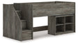 Frandern Twin Loft Bed front angle with bookcase and storage steps