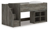 Frandern Twin Loft Bed side view showing storage steps