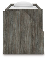 Frandern Twin Loft Bed side view with visible engineered wood texture
