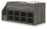 Frandern Warm Gray Twin Loft Bed with Bookcase Storage