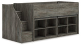 Frandern Warm Gray Twin Loft Bed with Bookcase Storage