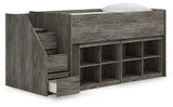 Frandern Warm Gray Twin Loft Bed with Bookcase Storage