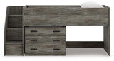Frandern gray twin loft bed head-on view