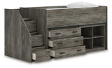 Frandern Gray Twin Loft Bed open drawer storage