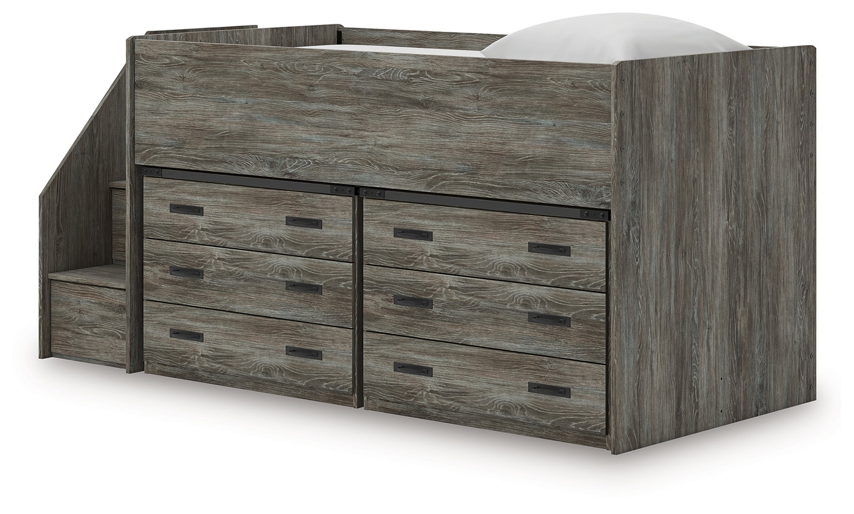Industrial style nailhead detail on Frandern loft bed
