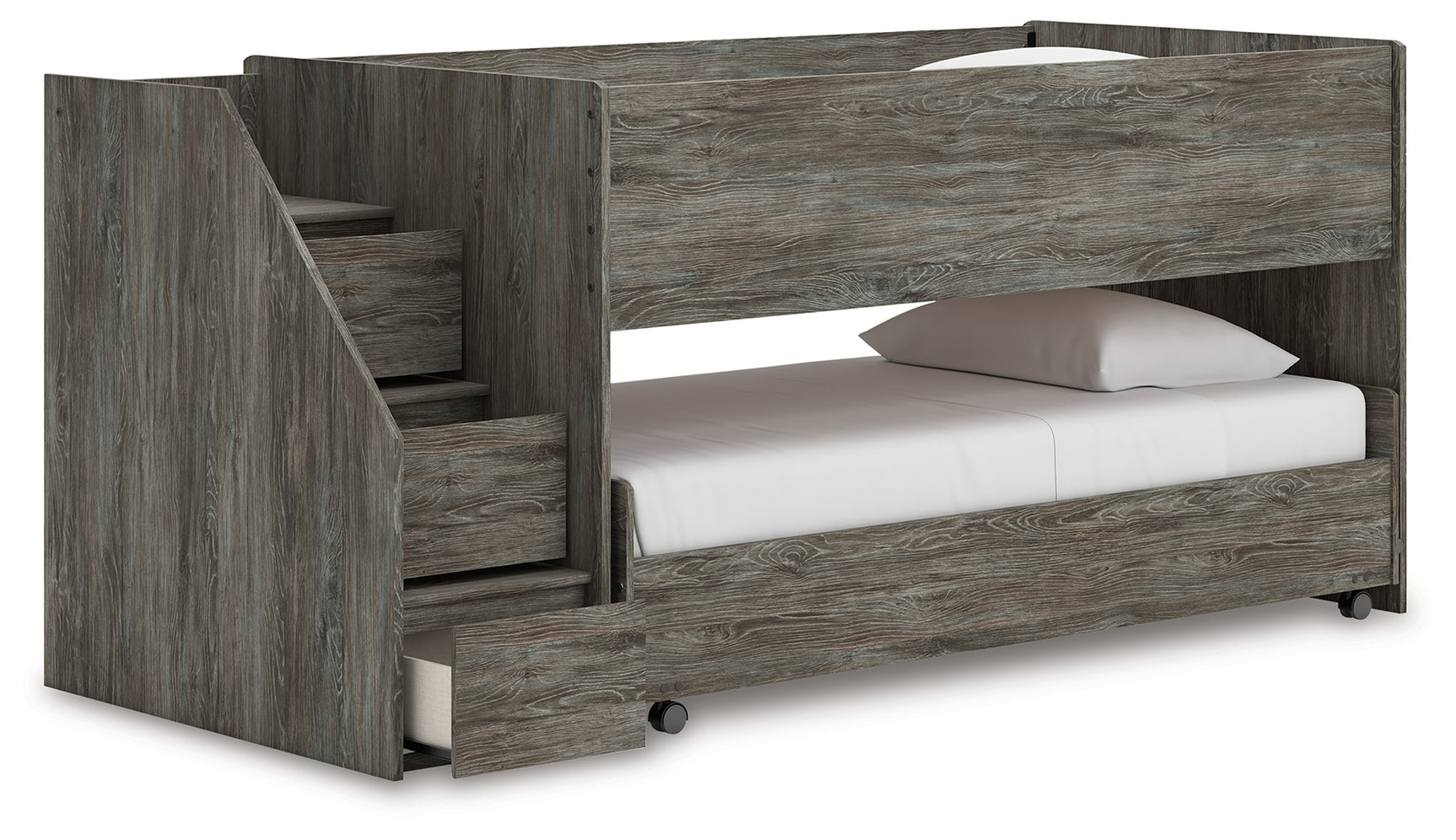 Frandern Twin over Twin Loft Bed showing left storage steps