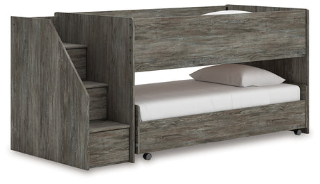 Frandern Gray Twin over Twin Loft Bed front angle view