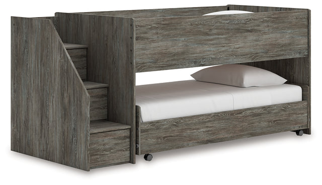 Frandern Gray Twin over Twin Loft Bed front angle view