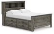Frandern Gray Full Bookcase Panel Bed angled view showing headboard and footboard