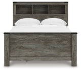 Head-on view of Frandern Full Bookcase Bed with storage cubbies and drawers