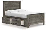 Frandern Full Panel Bed side view with storage drawers open
