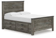 Frandern Full Panel Bed angled view showing headboard and footboard in black gray