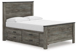Frandern Full Panel Bed angled view showing headboard and footboard in black gray