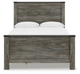 Frandern Full Panel Bed head-on view showing rustic warm gray finish