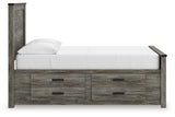 Side view of Frandern Full Panel Bed showing storage drawers closed
