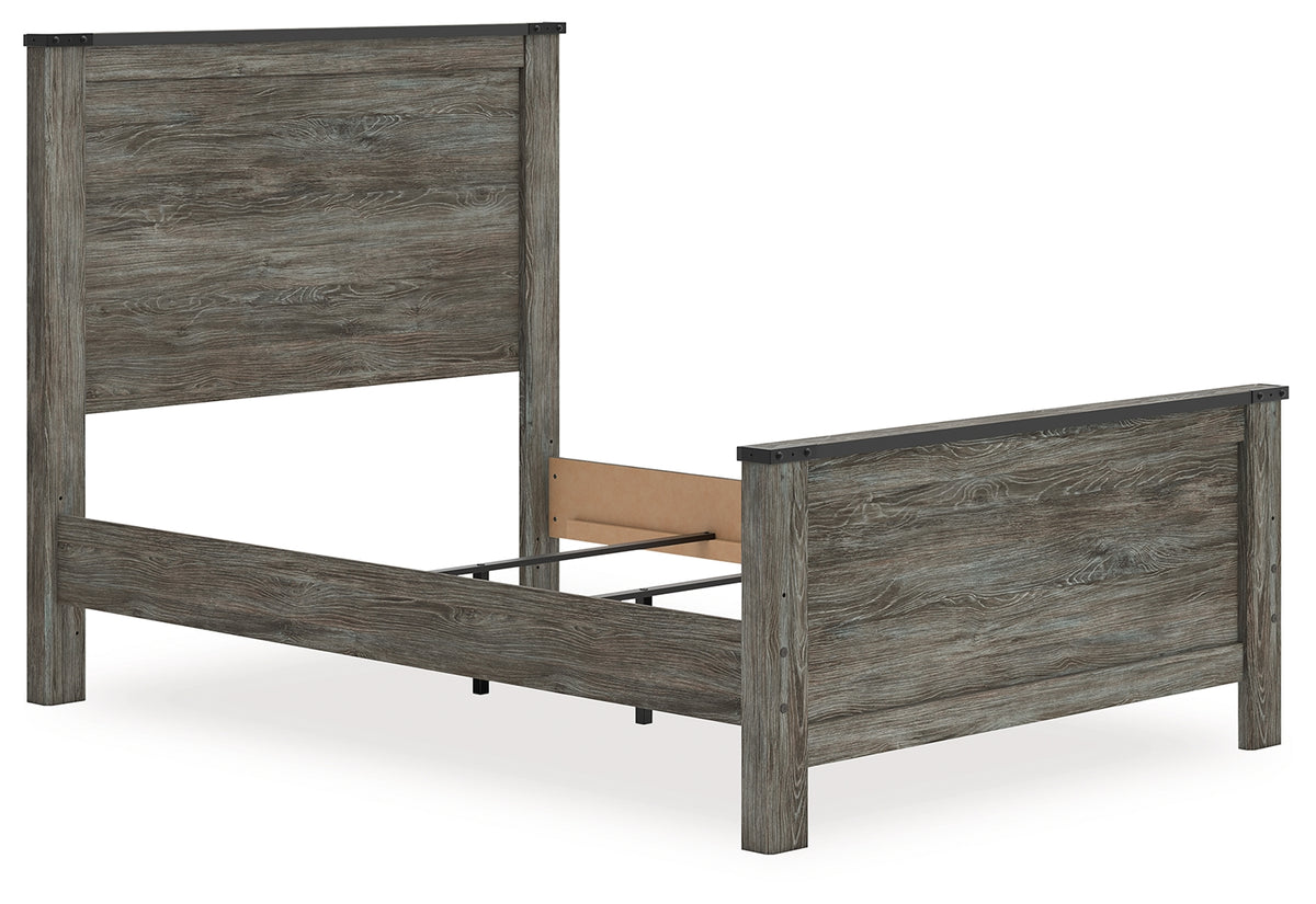 Full view of Frandern Full Panel Bed headboard with rustic laminate finish