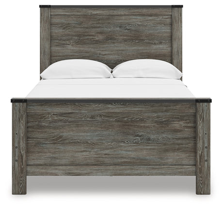 Front view of Frandern Full Panel Bed showing footboard and rails