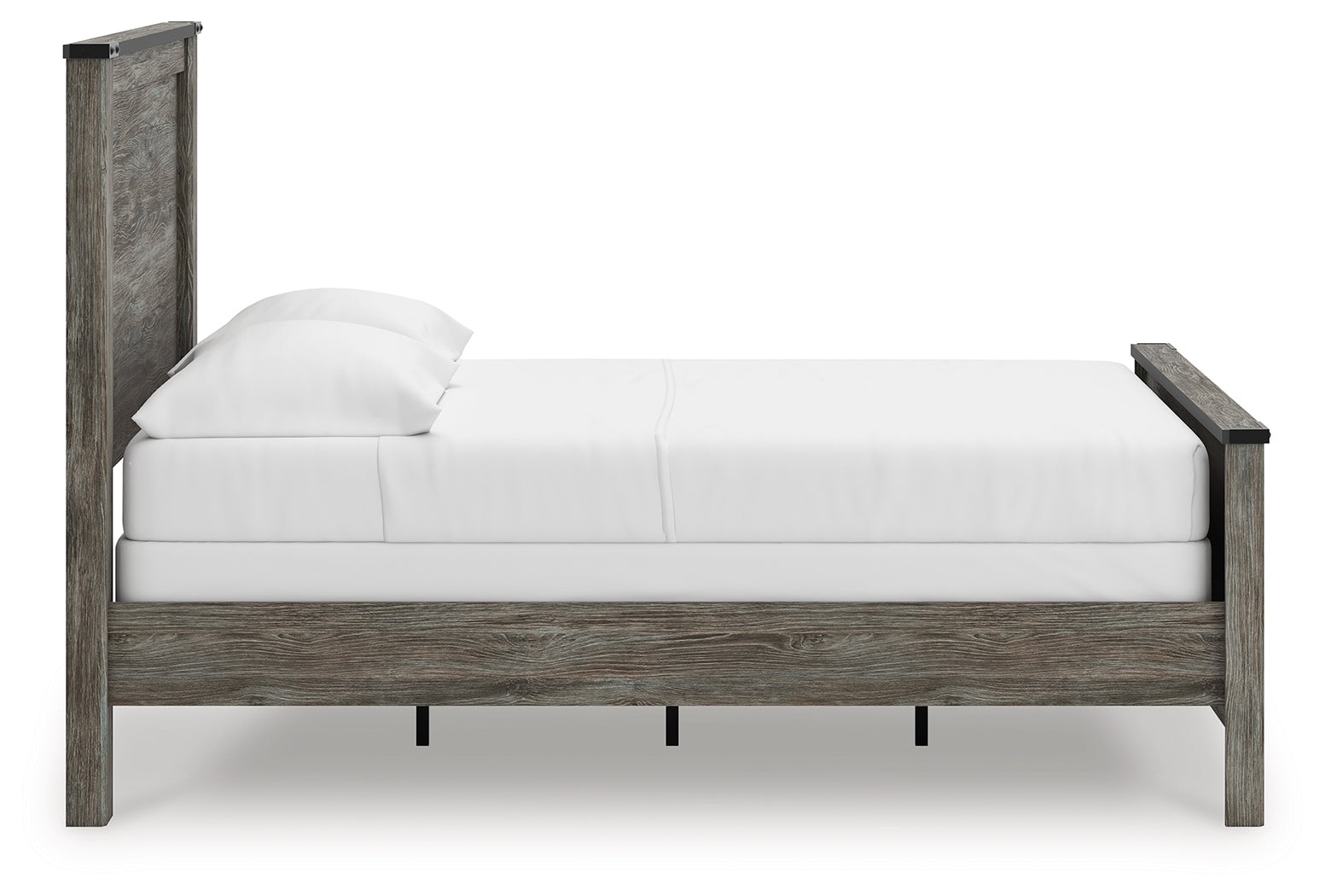 Angled view showing bed frame construction and finish quality